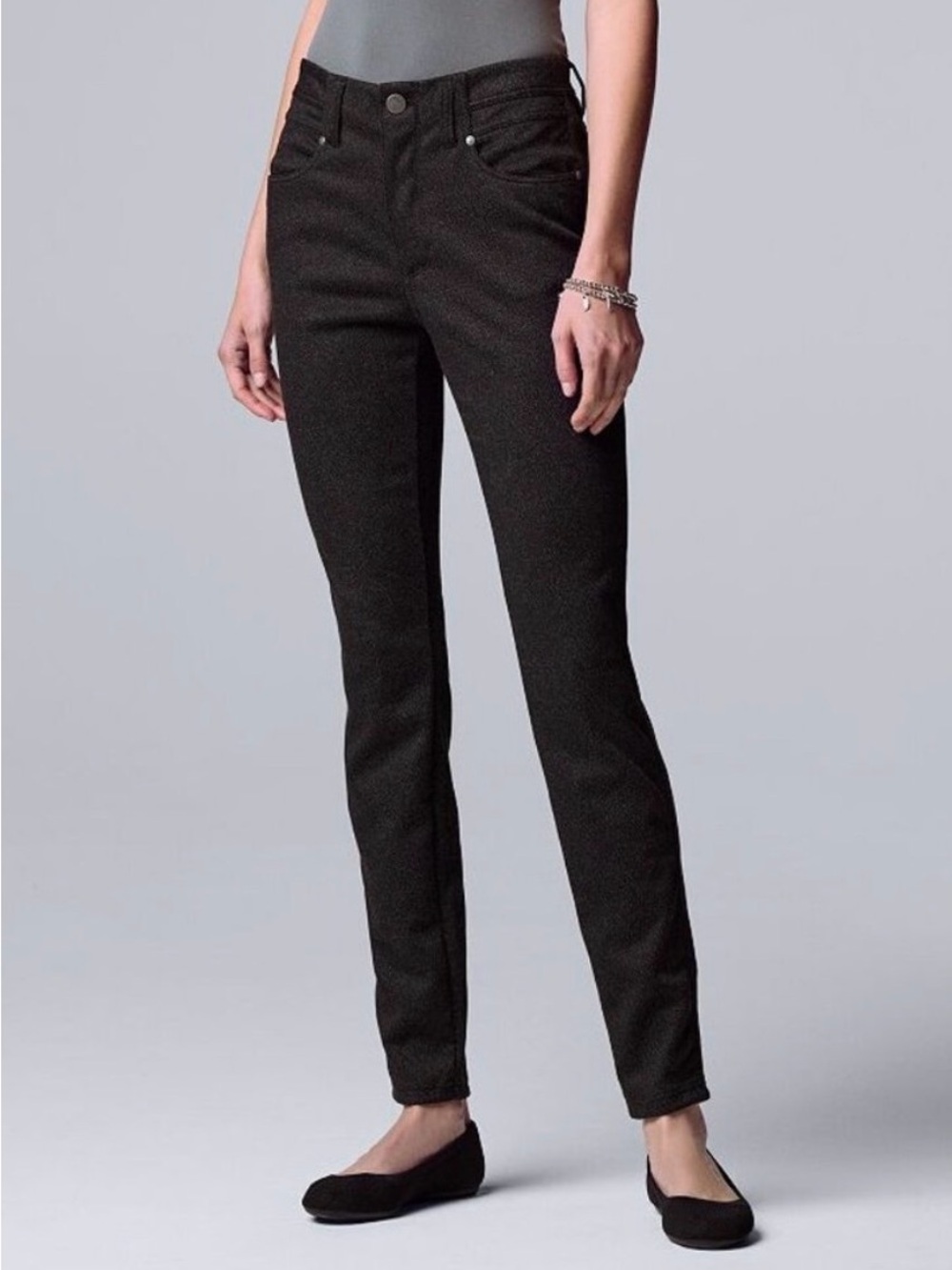 Simply Vera Wang Skinny Pants, Black Shiny Sheen